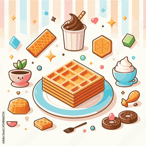 food, waffle, dessert, breakfast, background, pastry, sweet, snack, delicious, illustration, homemade, lunch, tasty, crispy, bakery, fresh, white, baked, meal, belgian, wafer, cream, cake, golden, str