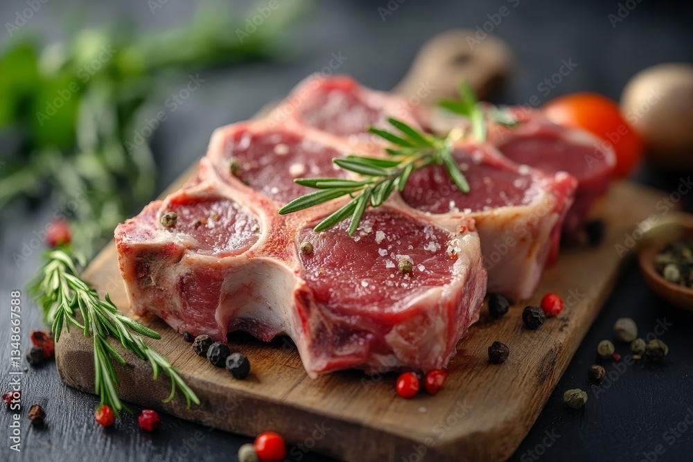 Delicious mutton back chop displayed on a kitchen table with a cozy style and ambiance Delicious mutton back chop displayed on a kitchen table with a cozy style and ambiance