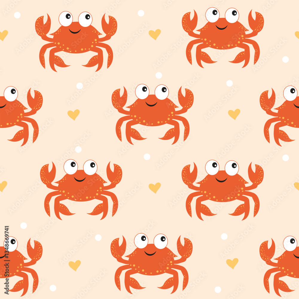 Fototapeta premium Cute crab Seamless Pattern Background. Crab illustration pattern. Crab background. Perfect for fabrics, textile, wallpaper, and decor. SSTKbackgrounds