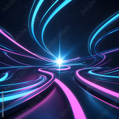 Abstract neon game background with blue-pink light, perfect for sports, gaming, and technology themes