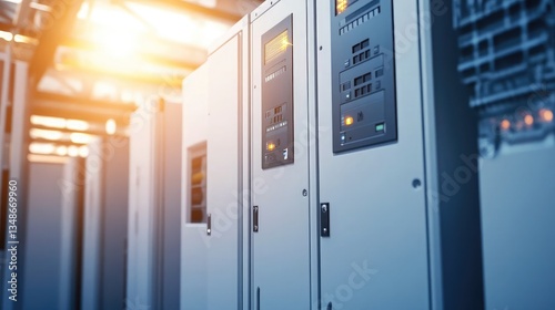 Obraz na płótnie A modern battery energy storage facility with advanced lithium-ion cells. w salonie
