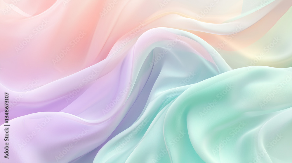 Fototapeta premium Abstract gradient mesh background, a blend of soft pastel tones like lilac, peach, and mint green, smooth and airy
