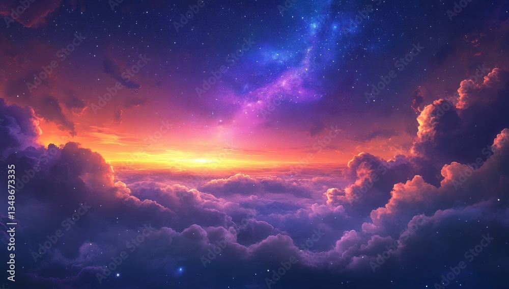Fototapeta premium A vibrant, celestial sunrise above a sea of clouds