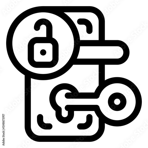unlock door with smart key outline icon and illustration