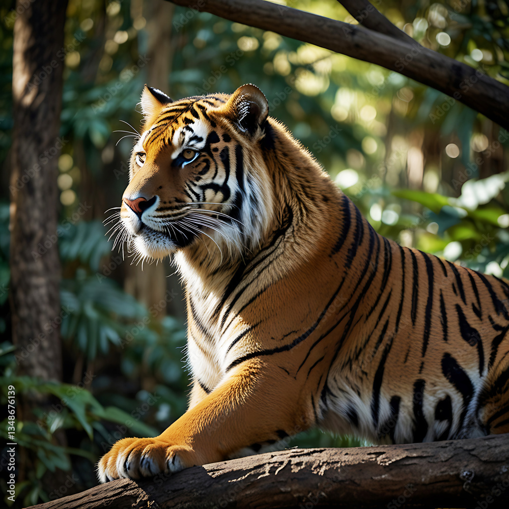 Obraz premium Sumatran Tiger at Rest A Majestic Tree Perch