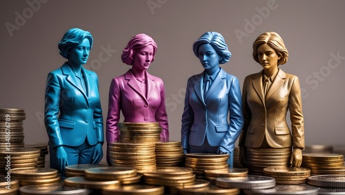 Empowered businesswomen statues embodying success and leadership finance