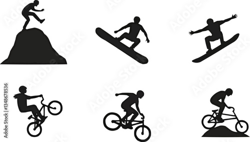 set of silhouettes of people riding