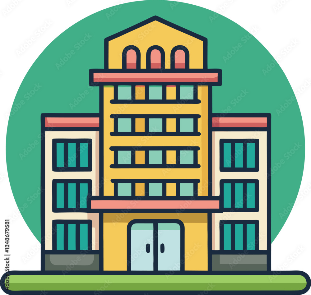 Illustration of a Colorful Modern Building, An illustration of a colorful modern building with large windows, featuring a yellow exterior and green accents.
Illustration of a Colorful Modern Building, An illustration of a colorful modern building with large windows, featuring a yellow exterior and green accents.