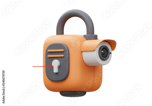 3D Lock with Security Camera Symbolizing Monitored Access for Intrusion Prevention