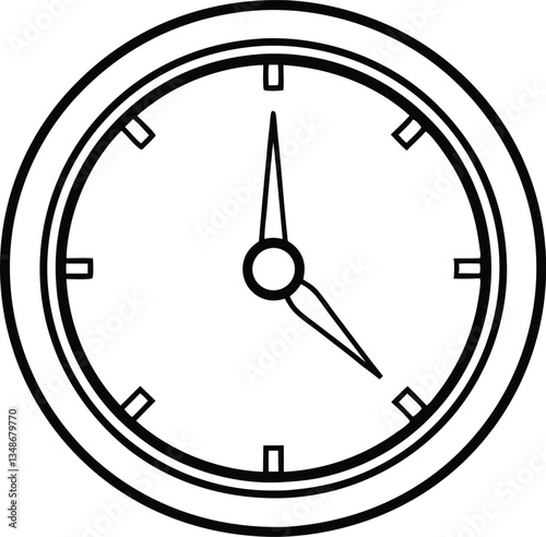 wall clock with clouds line art vector,wall clock coloring book page,