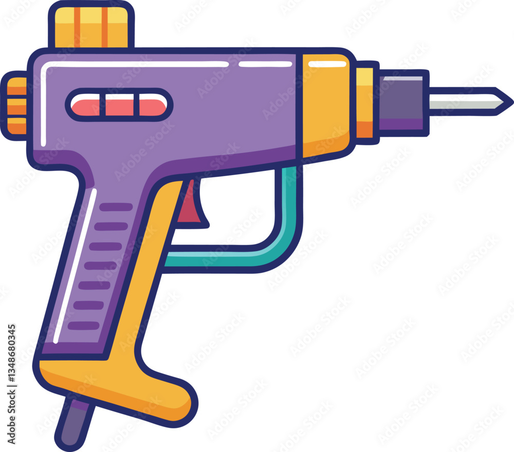 Purple and Yellow Glue Gun with Nozzle Illustration, An illustration of a purple and yellow glue gun with a nozzle, featuring buttons and a sleek handle, ideal for DIY and craft projects.
Purple and Yellow Glue Gun with Nozzle Illustration, An illustration of a purple and yellow glue gun with a nozzle, featuring buttons and a sleek handle, ideal for DIY and craft projects.