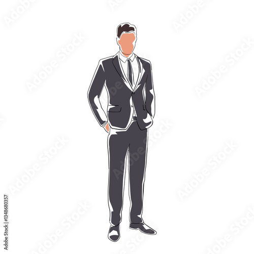 Business man standing, isolated vector line art flat design illustration. Man in suit. Business people