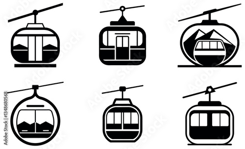 Simple Black and White Cable Car Icons