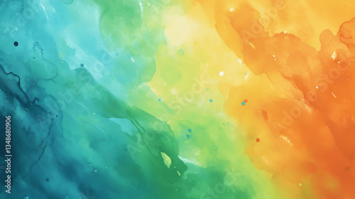 Watercolor splash background, vivid shades of teal, orange, and lime green blending dynamically, evoking summer vibes