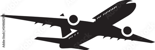 Black airplane icon isolated on white background.