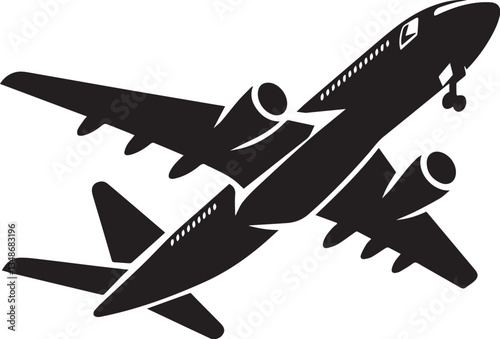 Black airplane icon isolated on white background.
