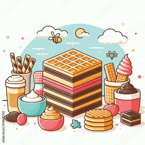food, waffle, dessert, breakfast, background, pastry, sweet, snack, delicious, illustration, homemade, lunch, tasty, crispy, bakery, fresh, white, baked, meal, belgian, wafer, cream, cake, golden, str