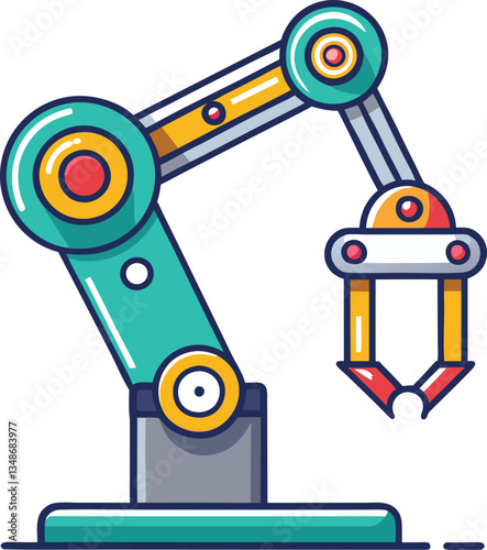 Industrial Robotic Arm with Gripper, A colorful industrial robotic arm with a gripper, representing automation, technology, and manufacturing in a vibrant design.
