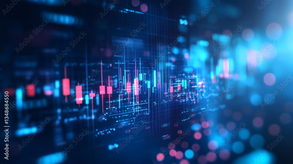 Stock Market Candlestick Chart with Blue and Red Data in a Technological Abstract Background Stock Market Candlestick Chart with Blue and Red Data in a Technological Abstract Background