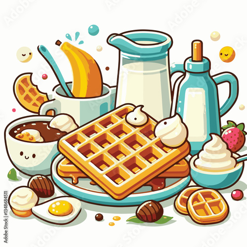 food, waffle, dessert, breakfast, background, pastry, sweet, snack, delicious, illustration, homemade, lunch, tasty, crispy, bakery, fresh, white, baked, meal, belgian, wafer, cream, cake, golden, str
