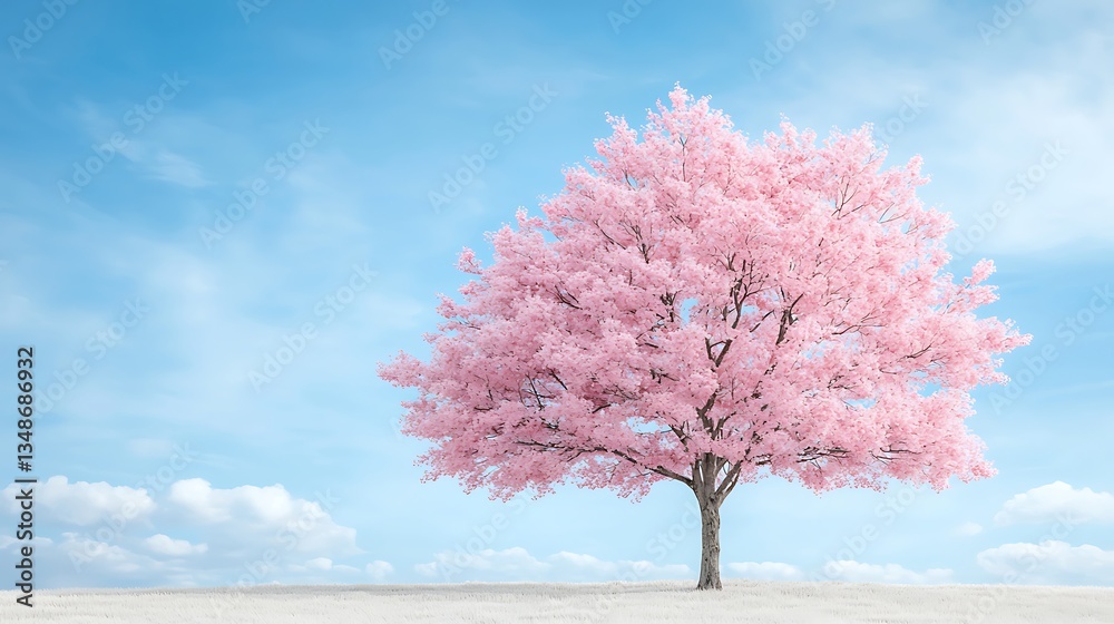 Fototapeta premium Spring blooming flora pink flowering tree in nature vibrant environment scenic viewpoint