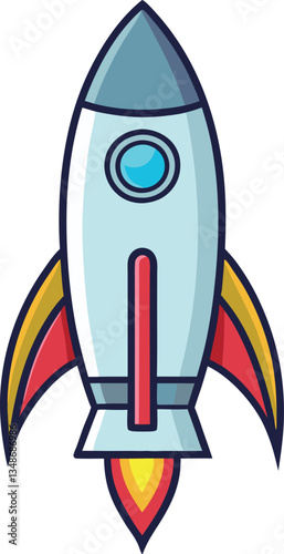 Colorful Rocket with Flame and Side Boosters, A colorful rocket with flame propulsion and side boosters, symbolizing space exploration and adventure in a vibrant style.
