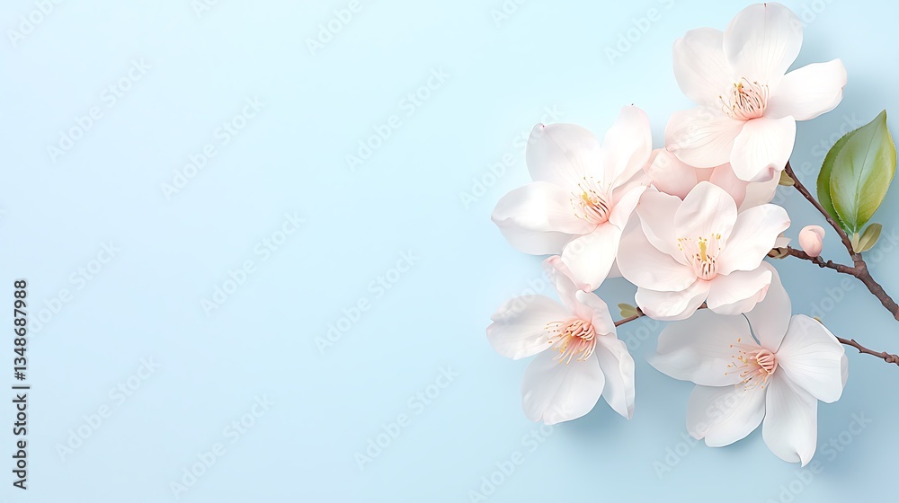 Obraz premium Spring flora white flower arrangement on tranquil blue background still life