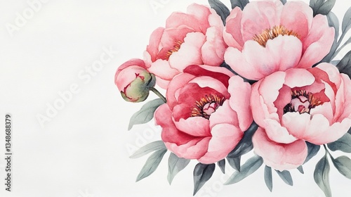 Watercolor Pink Peonies Bouquet Illustration on White, floral , art