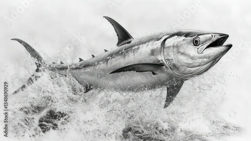 Powerful tuna leaps through waves