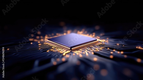 High-tech CPU chip on circuit board