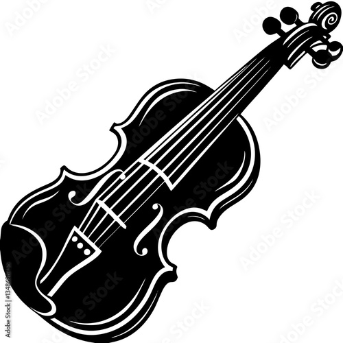 violin black silhouette vector, Simple silhouette Design vector icon with white background.