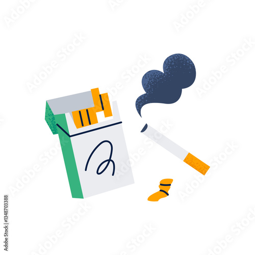 Smoking cigarettes. Unhealthy habits and addictions concept. Vector illustration on a white background.