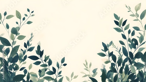Wallpaper Mural Green leaves and branches frame an off white and pale background Torontodigital.ca