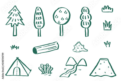 nature plants doodle - set