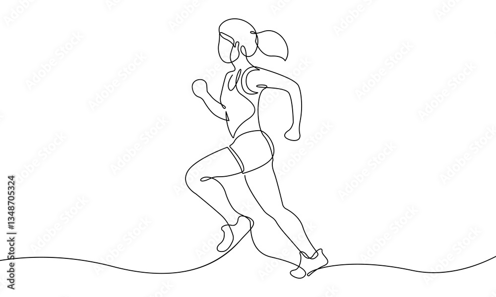 Fototapeta premium Woman Runner One Line Drawing. Running Abstract Minimal Drawing. Continuous One Line Woman Run Sport Illustration. Modern Trendy Contour Drawing. Vector EPS 10.