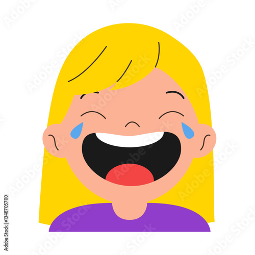 Girl laughing with tears of joy. Vector illustration.