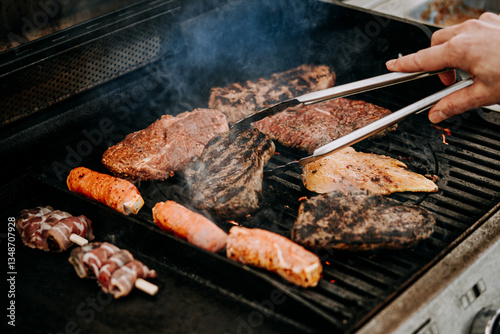 smoked meat on grill
