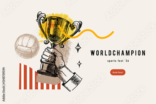 Vector sports sketch trophy award cub background. Perfect for design poster, greeting card and book cover. Hand drawn illustration. Not AI generation