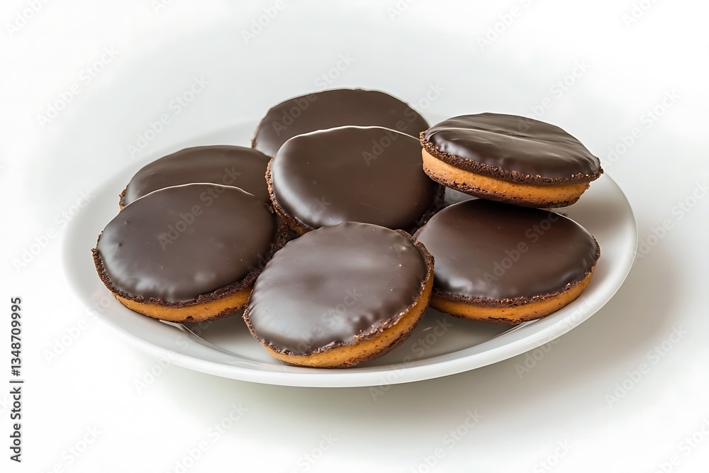 White plate of tasty Jaffa Cakes with on white