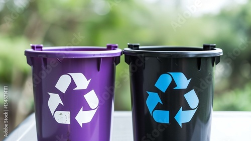 Dual-section recycling and waste bin with universal symbols, improving convenience and efficiency in waste disposal.