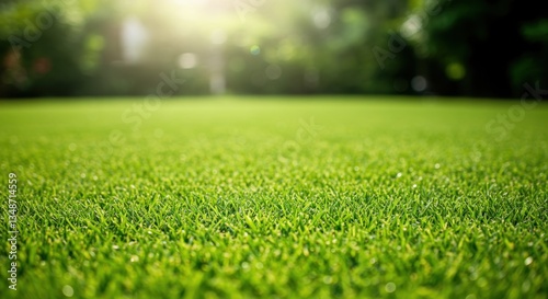 Green Grass Landscape with Sunlight: Vibrant Spring Meadow for Eco-Friendly Outdoor Gardening