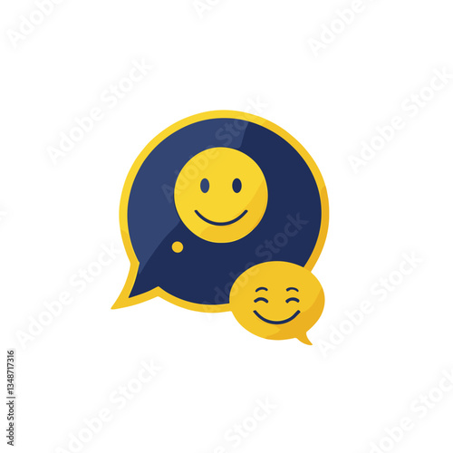 Cheerful speech bubbles with smiling faces in vibrant blue and yellow colors, conveying communication 