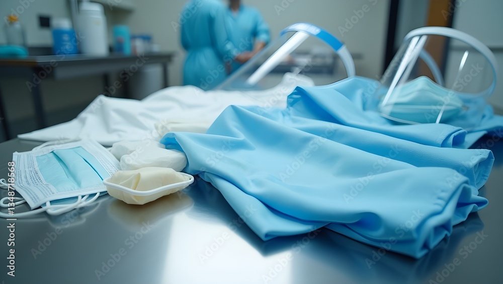 Medical Safety Gear Arranged Neatly on a Table for Infection Control Medical Safety Gear Arranged Neatly on a Table for Infection Control