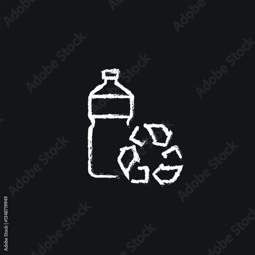 Recycling of plastic bottles chalk icon. Vector isolated black illustration.