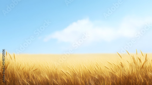 Golden wheat field under a clear blue sky