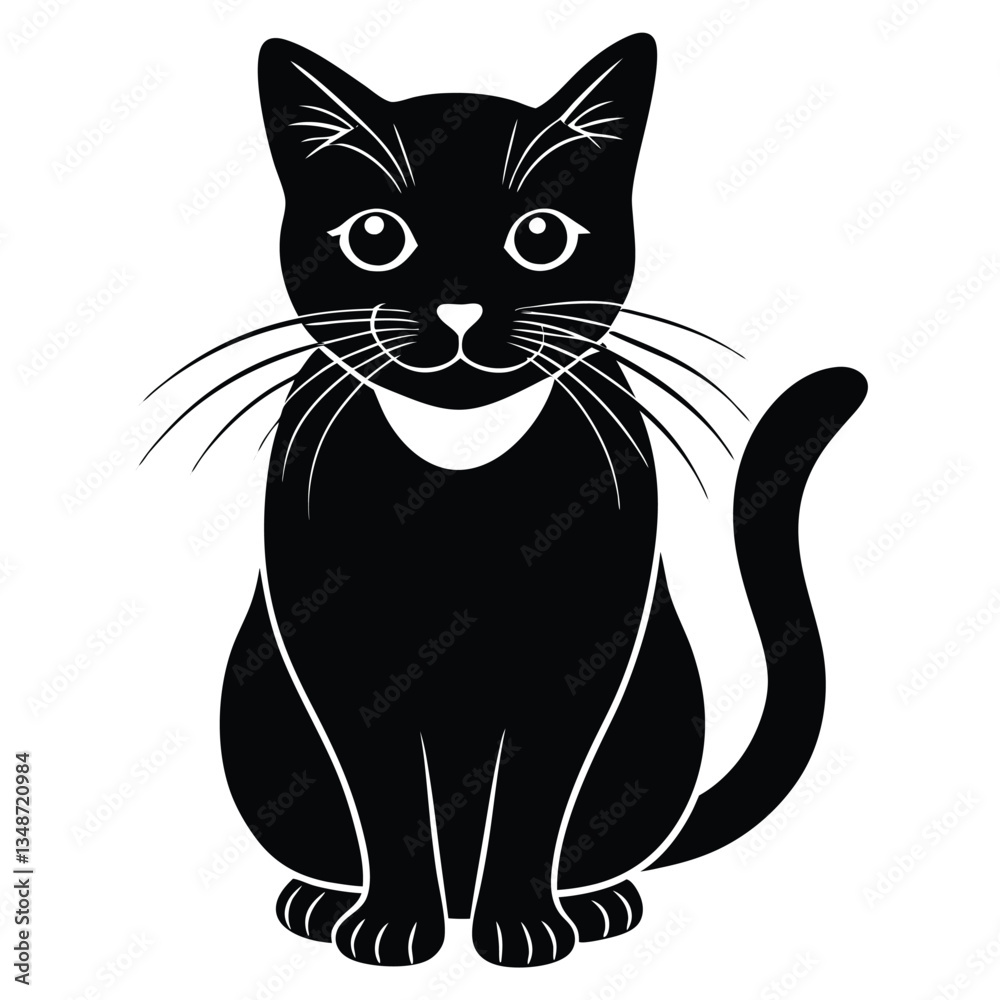 Obraz premium Set of black cats looking out of the corner. Collection of cat faces that spy on you. Playing pets. Tattoo, Cats, his vector illustration features an adorable black and white cat captured in a playful