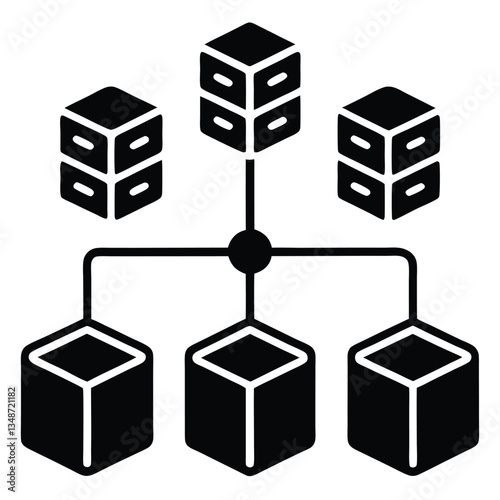 Isometric cubes, network diagram, black and white, minimalist design, geometric shapes, connected nodes, hierarchical structure, abstract representation, simplified architecture, data flow concept,