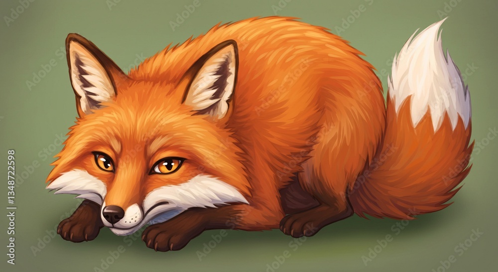 Obraz premium Adorable Red Fox Illustration Cute Wildlife Animal Cartoon Fox Digital Art Forest Creature