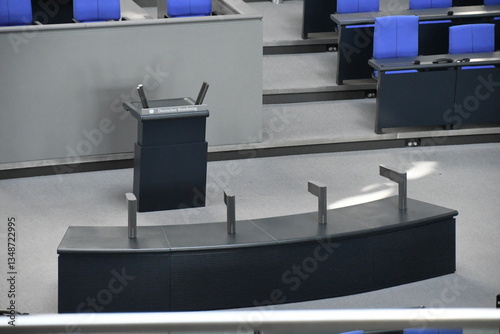 Rednerpult im Plenarsaal des Deutschen Bundestages im Reichstag in Berlin photo