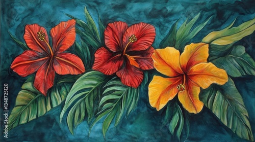 Wallpaper Mural Vibrant hibiscus flowers in tropical setting Torontodigital.ca